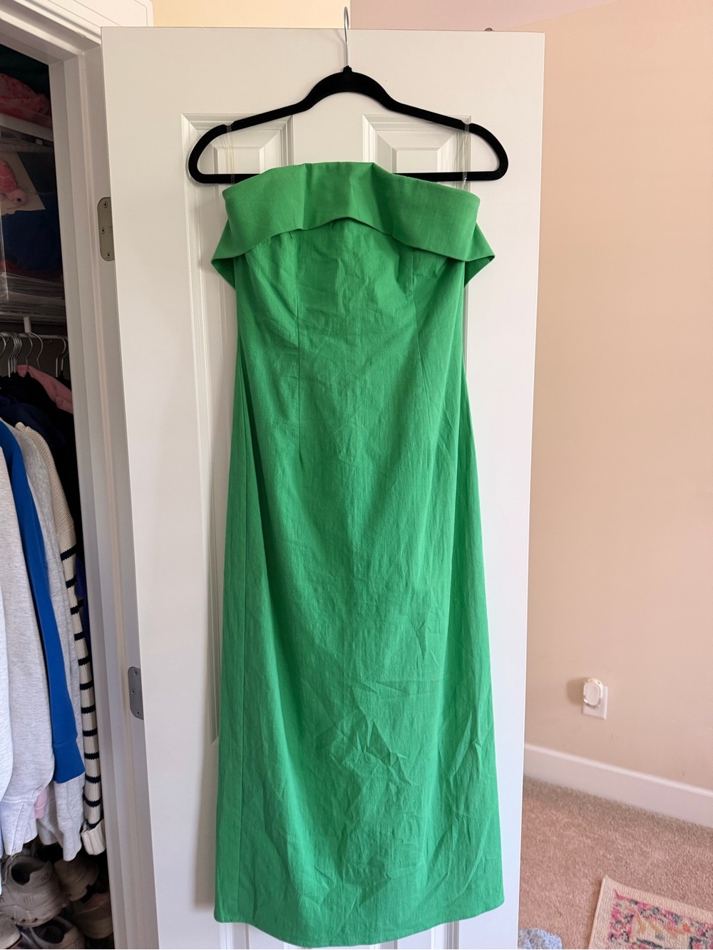 Strapless Green Midi Dress with Slit